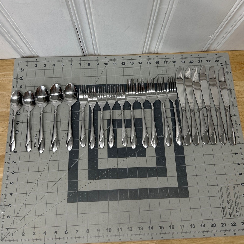 Cambridge Flatware 21pcs Silver Swirl Pattern Stainless Steel Frosted and Glossy